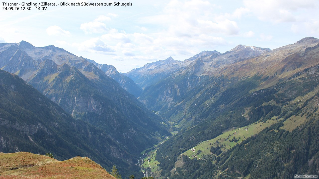 Archiv Foto Webcam Tristner/ Zillertal - Blick zum Grinberg