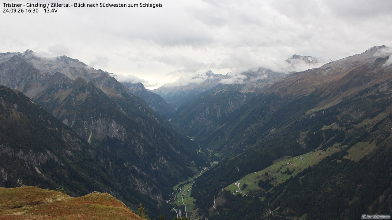 Archiv Foto Webcam Tristner/ Zillertal - Blick zum Grinberg