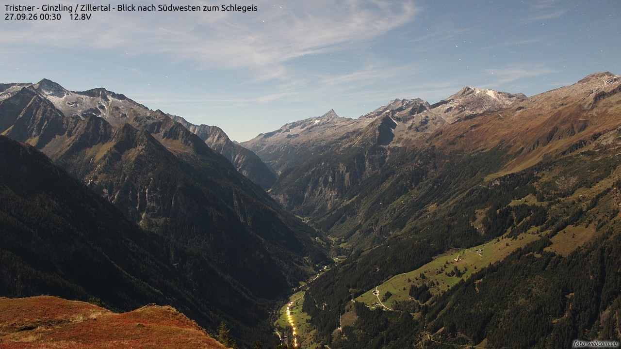 Archiv Foto Webcam Tristner/ Zillertal - Blick zum Grinberg