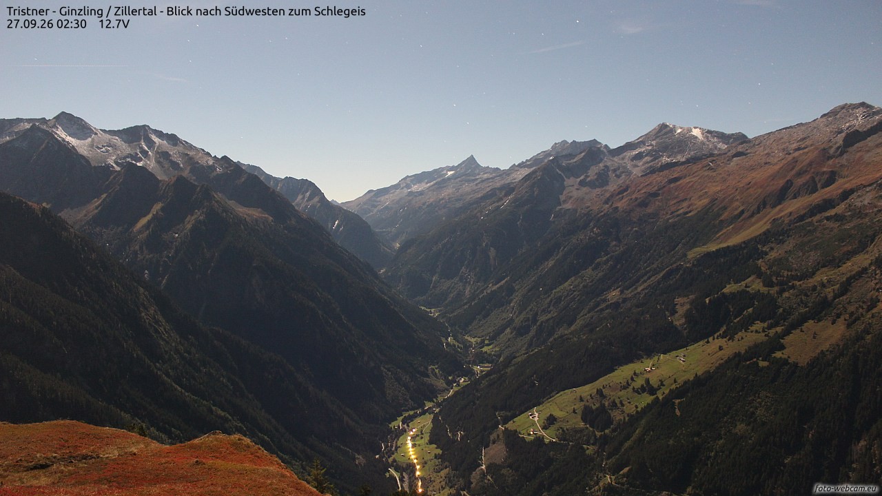 Archiv Foto Webcam Tristner/ Zillertal - Blick zum Grinberg