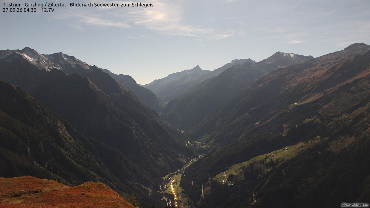 Archiv Foto Webcam Tristner/ Zillertal - Blick zum Grinberg