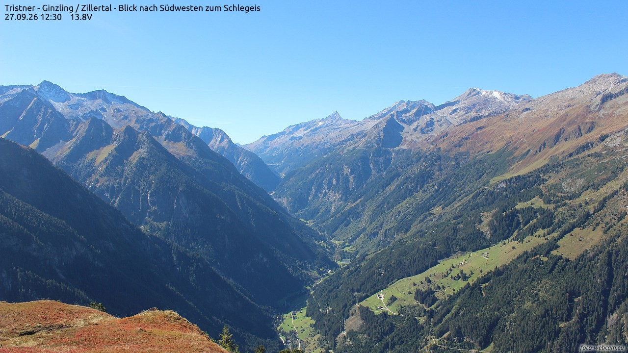 Archiv Foto Webcam Tristner/ Zillertal - Blick zum Grinberg