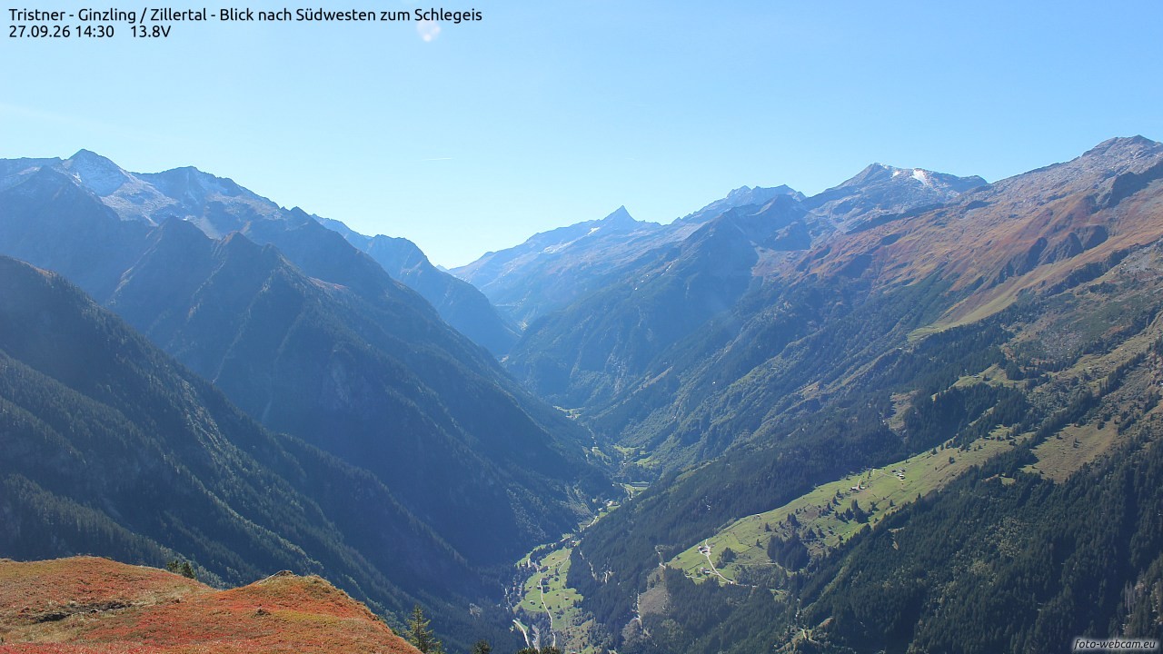 Archiv Foto Webcam Tristner/ Zillertal - Blick zum Grinberg