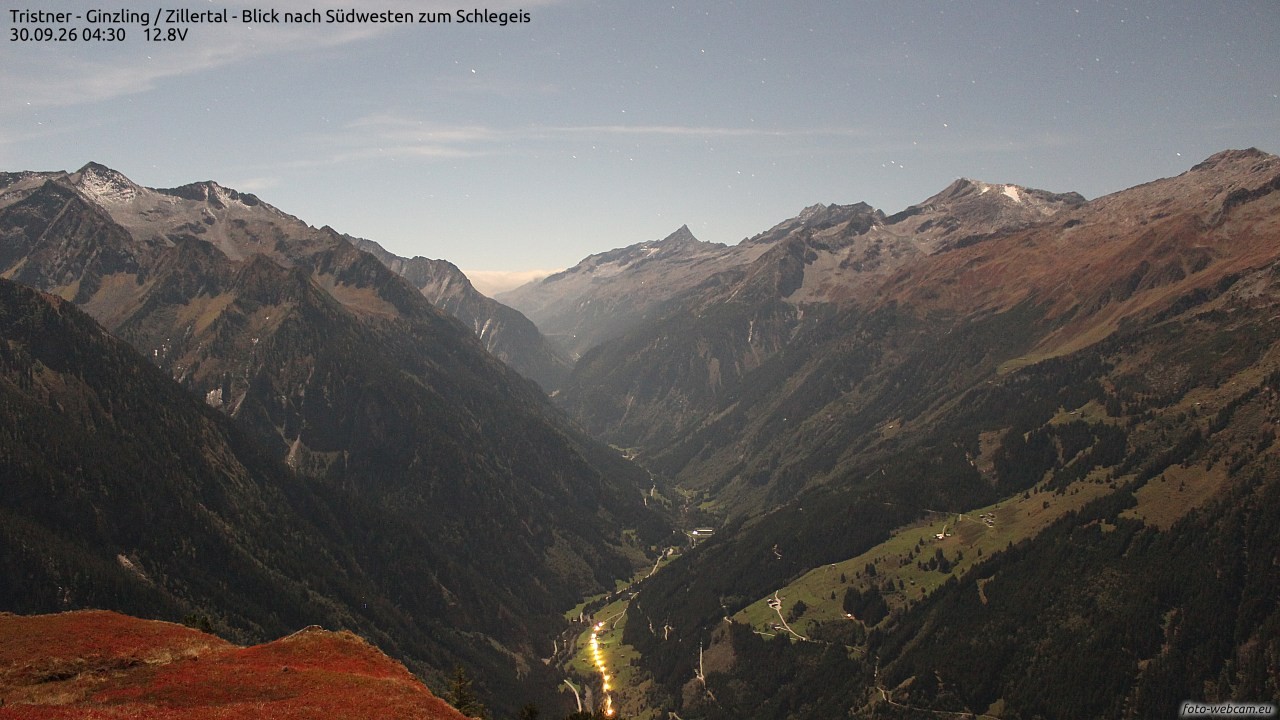 Archiv Foto Webcam Tristner/ Zillertal - Blick zum Grinberg