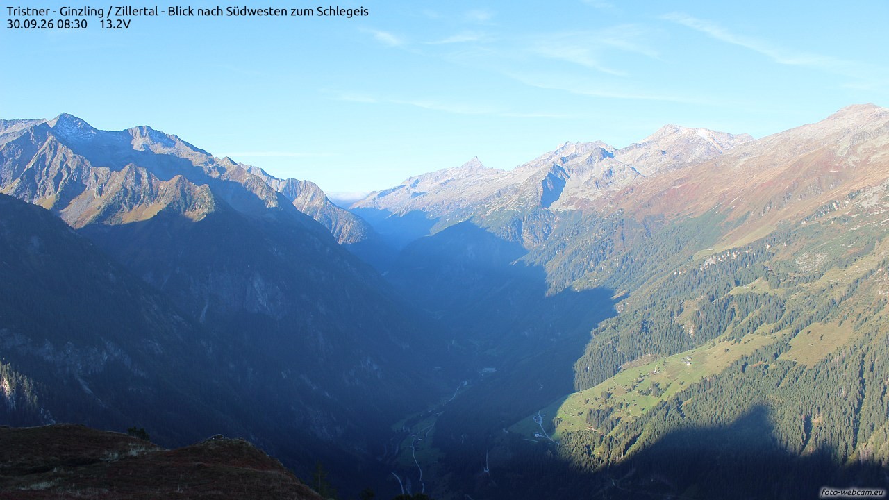 Archiv Foto Webcam Tristner/ Zillertal - Blick zum Grinberg