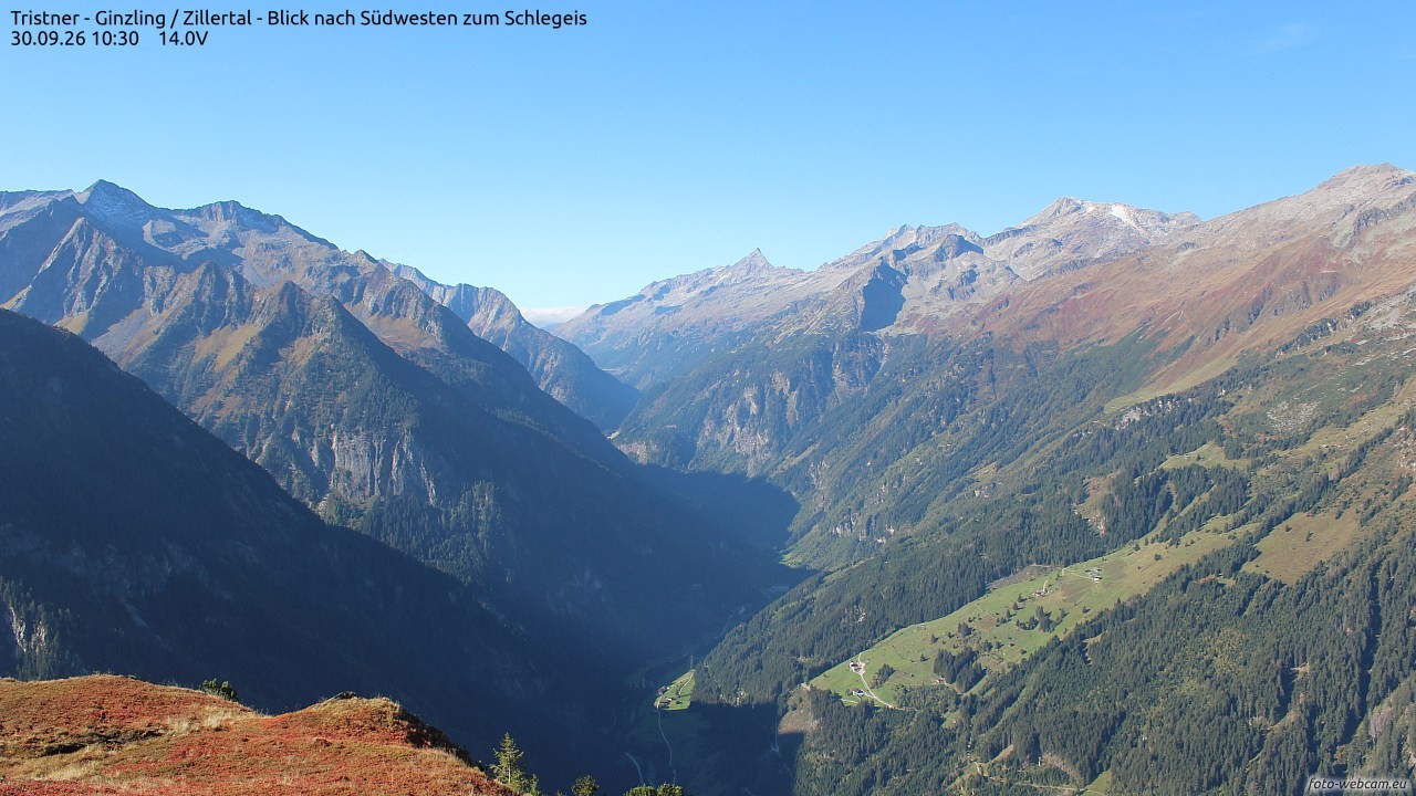 Archiv Foto Webcam Tristner/ Zillertal - Blick zum Grinberg