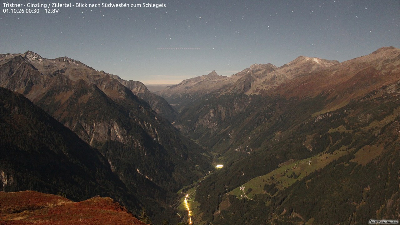 Archiv Foto Webcam Tristner/ Zillertal - Blick zum Grinberg
