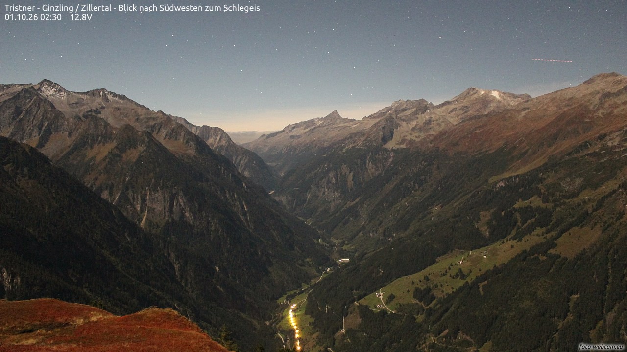 Archiv Foto Webcam Tristner/ Zillertal - Blick zum Grinberg