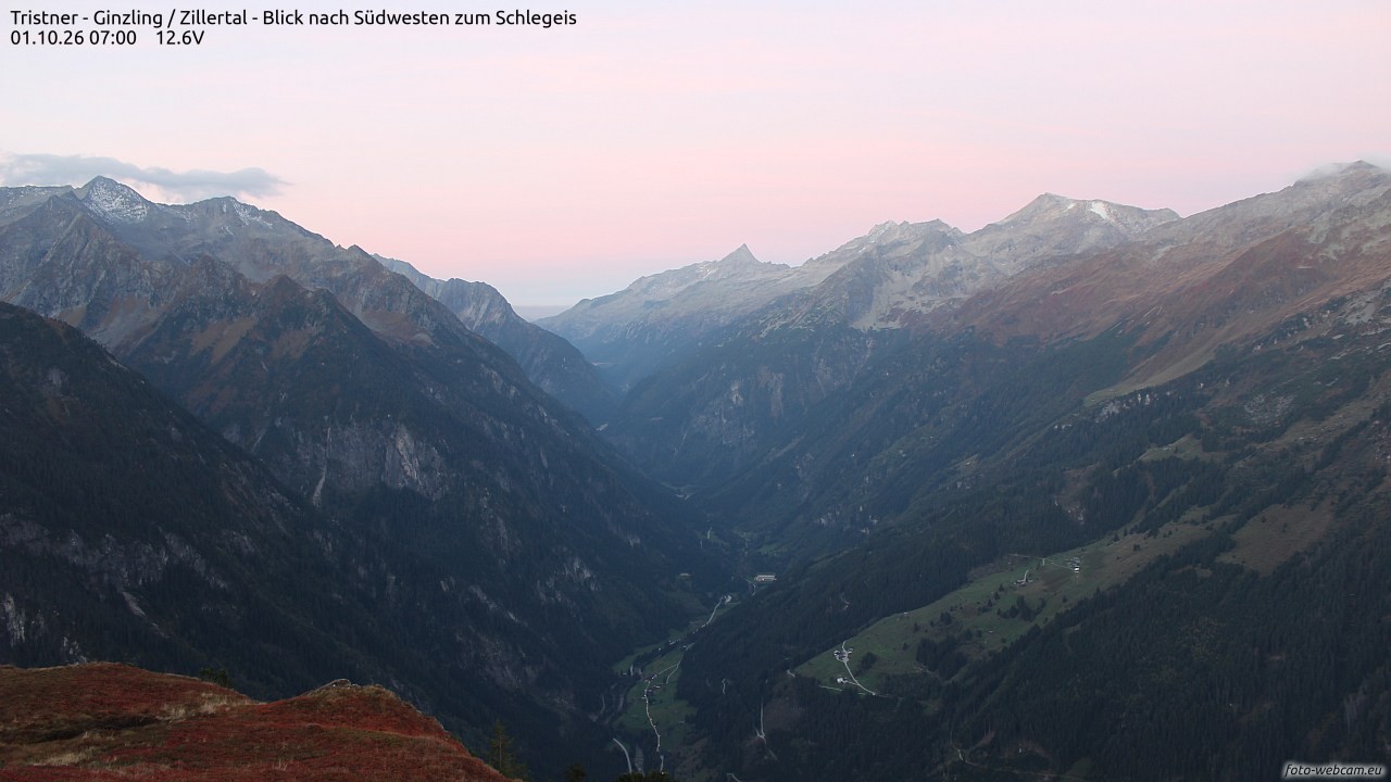 Archiv Foto Webcam Tristner/ Zillertal - Blick zum Grinberg