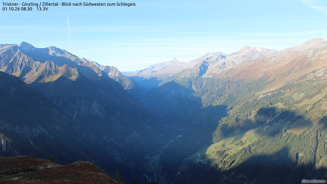 Archiv Foto Webcam Tristner/ Zillertal - Blick zum Grinberg
