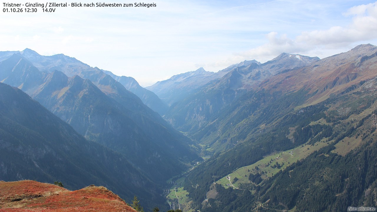 Archiv Foto Webcam Tristner/ Zillertal - Blick zum Grinberg