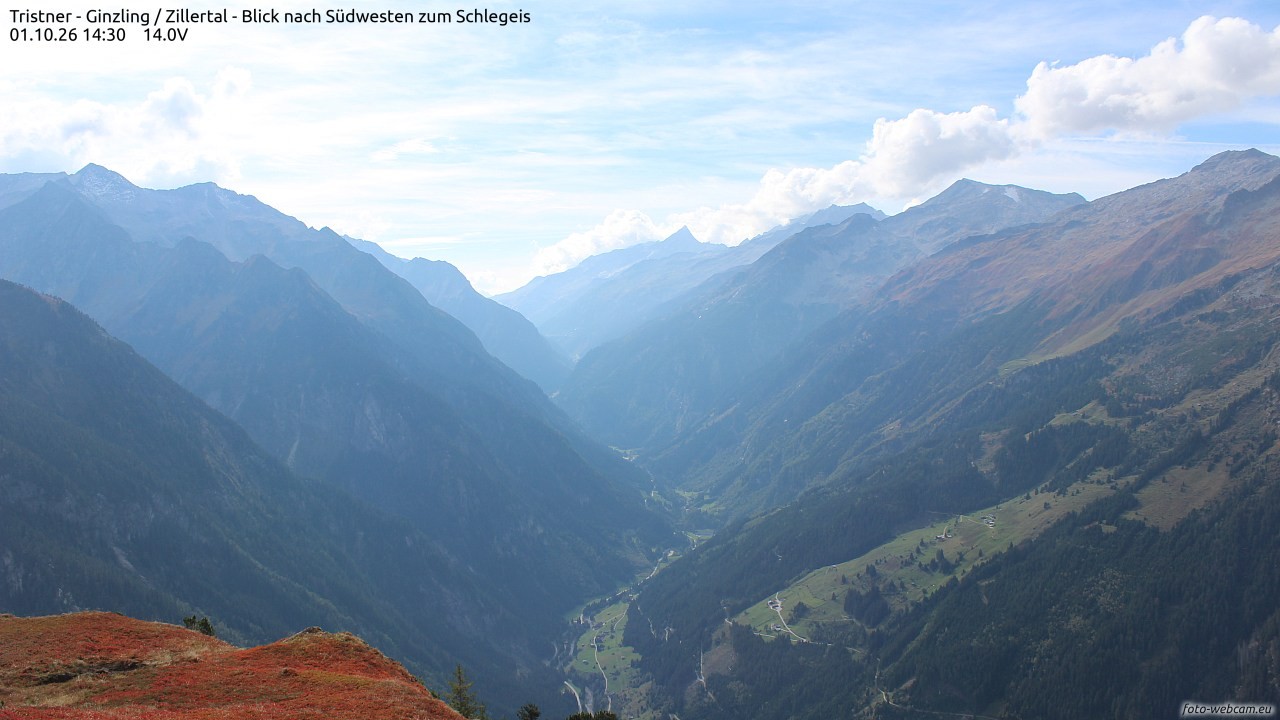 Archiv Foto Webcam Tristner/ Zillertal - Blick zum Grinberg