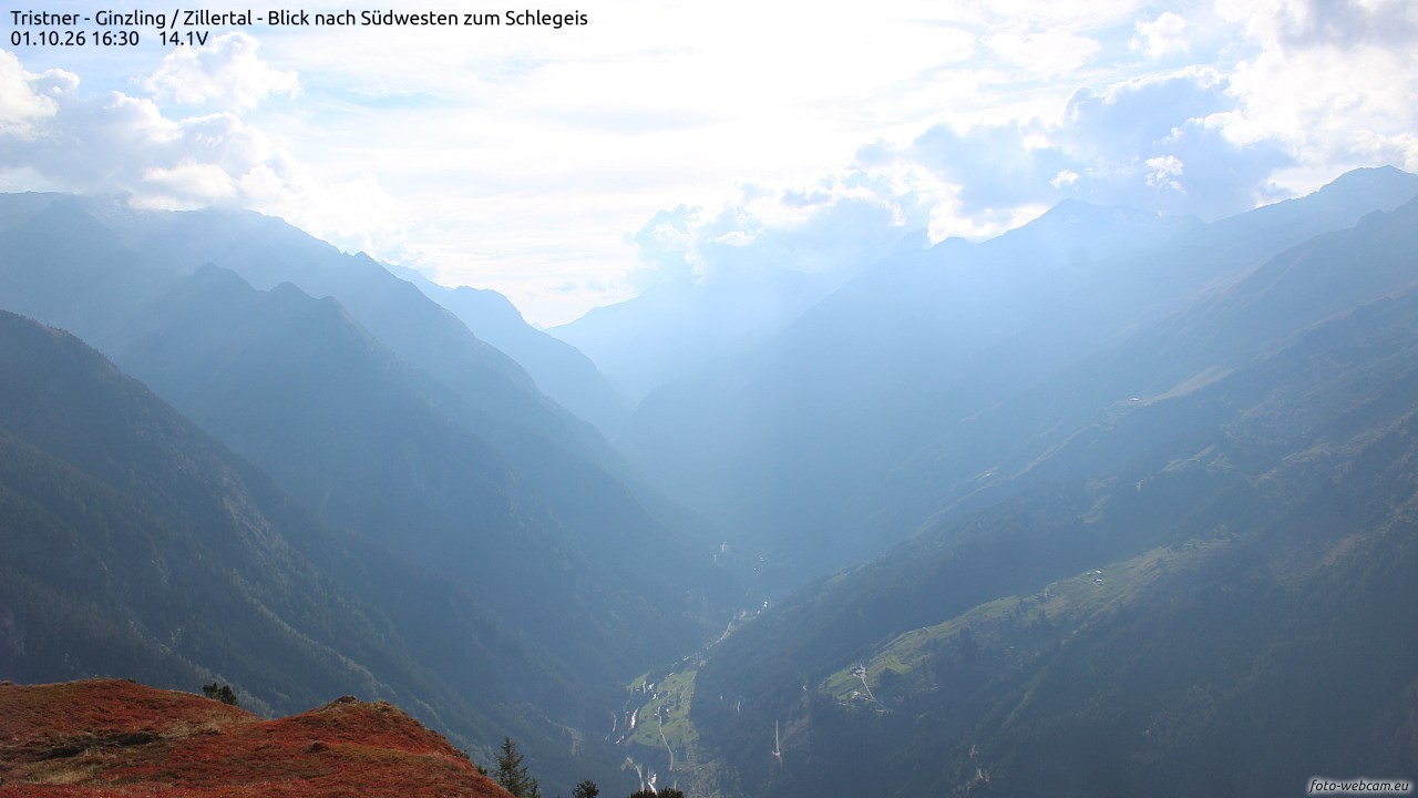 Archiv Foto Webcam Tristner/ Zillertal - Blick zum Grinberg