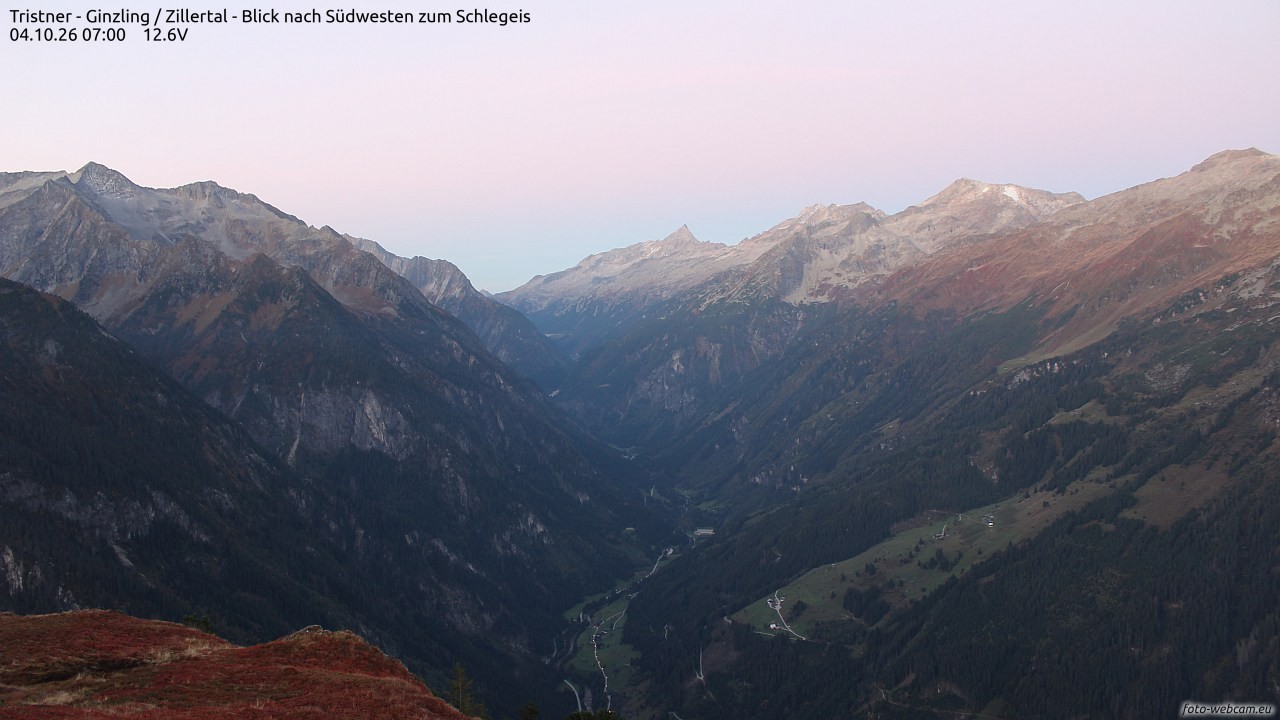 Archiv Foto Webcam Tristner/ Zillertal - Blick zum Grinberg