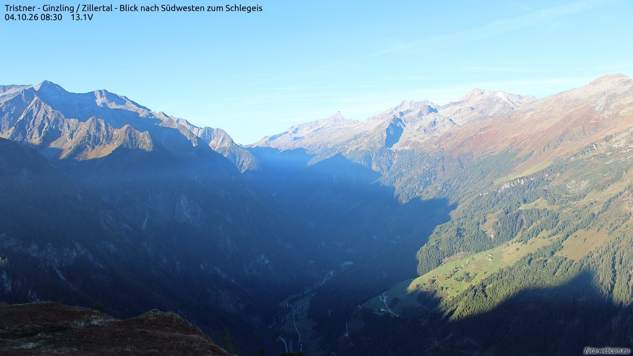 Archiv Foto Webcam Tristner/ Zillertal - Blick zum Grinberg