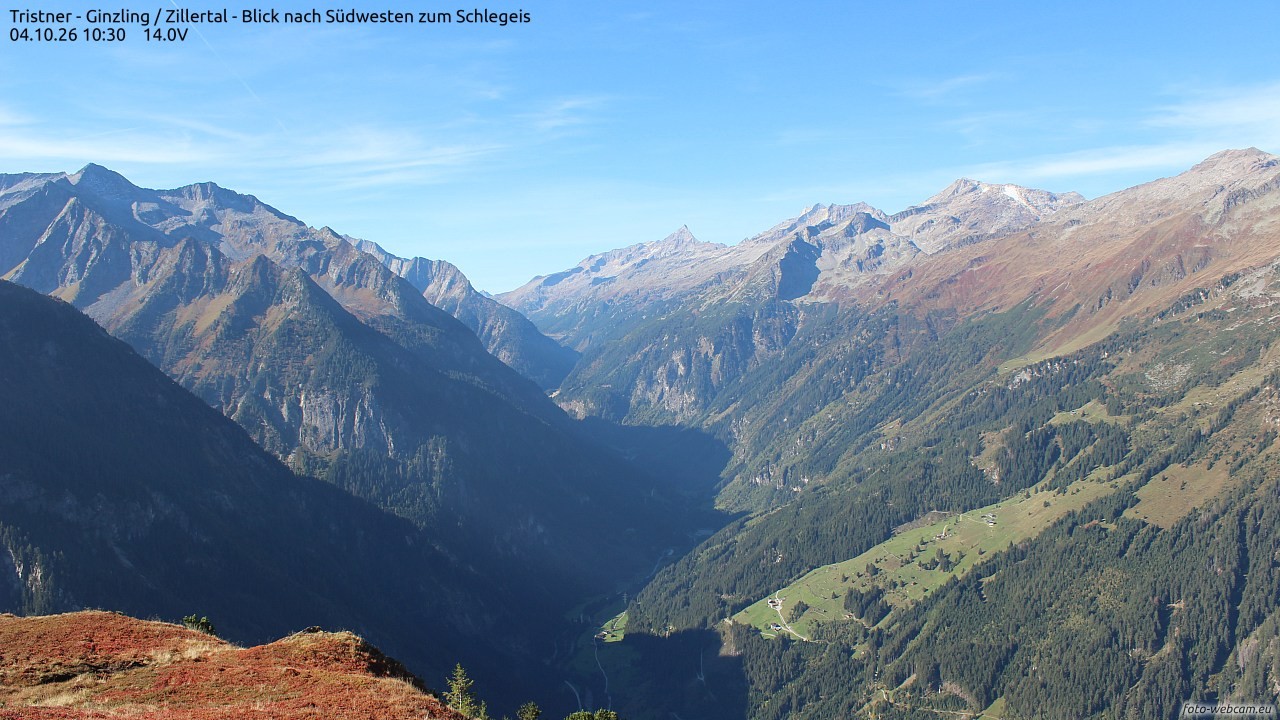 Archiv Foto Webcam Tristner/ Zillertal - Blick zum Grinberg