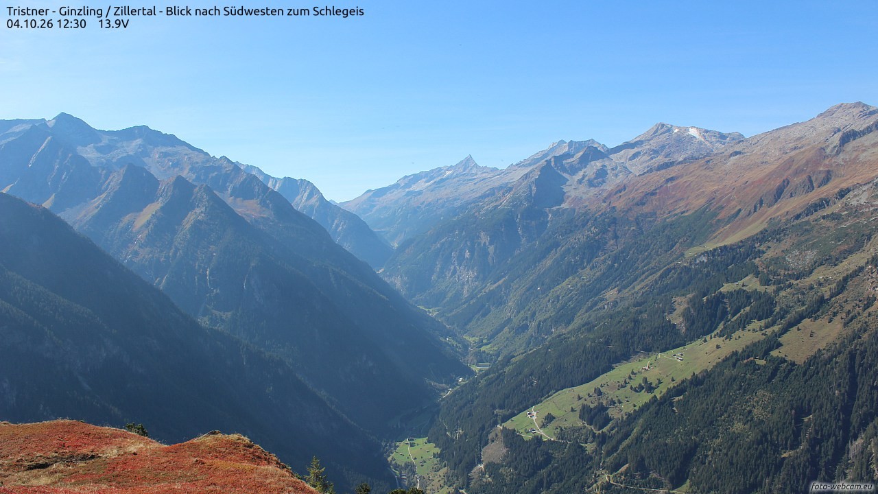 Archiv Foto Webcam Tristner/ Zillertal - Blick zum Grinberg