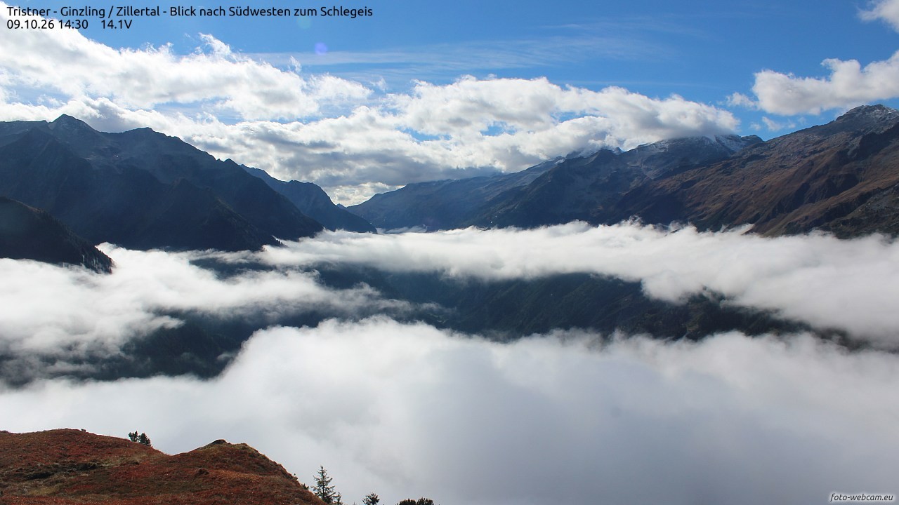 Archiv Foto Webcam Tristner/ Zillertal - Blick zum Grinberg