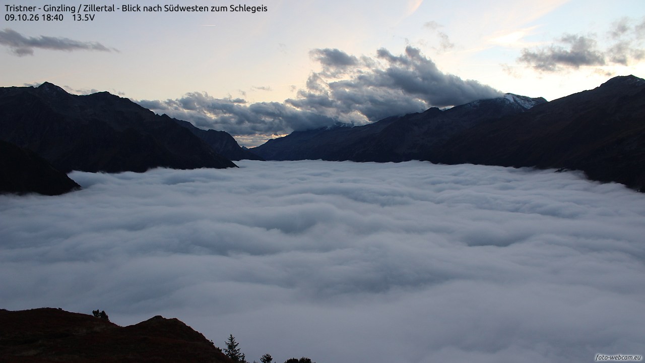 Archiv Foto Webcam Tristner/ Zillertal - Blick zum Grinberg