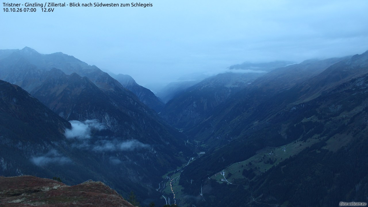 Archiv Foto Webcam Tristner/ Zillertal - Blick zum Grinberg
