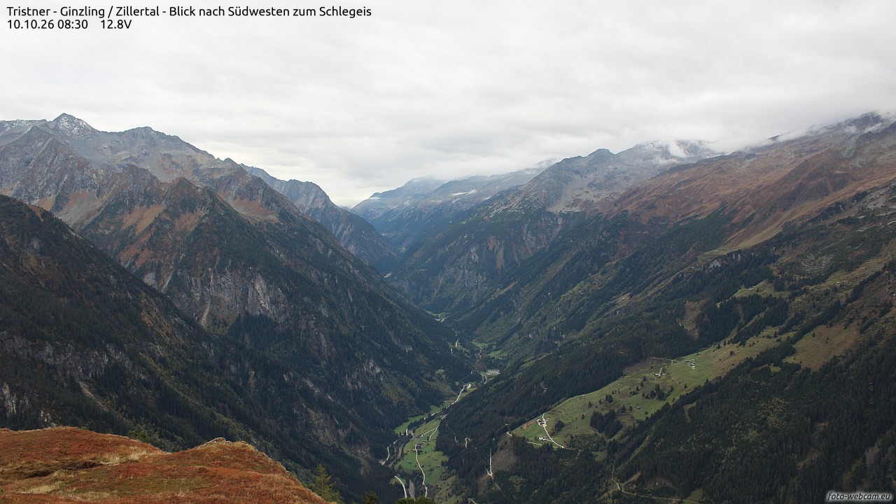 Archiv Foto Webcam Tristner/ Zillertal - Blick zum Grinberg