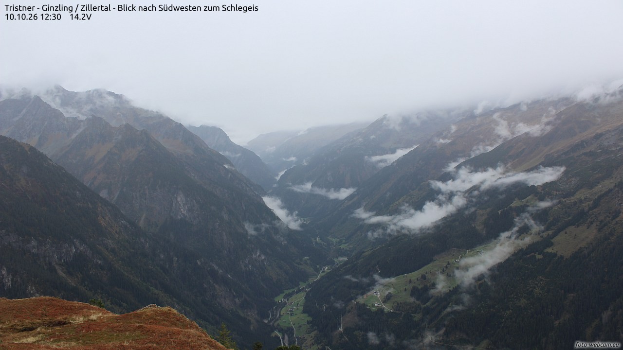 Archiv Foto Webcam Tristner/ Zillertal - Blick zum Grinberg