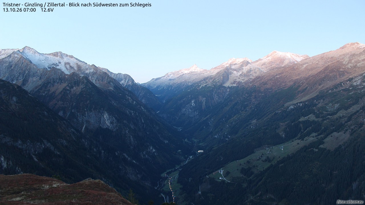 Archiv Foto Webcam Tristner/ Zillertal - Blick zum Grinberg