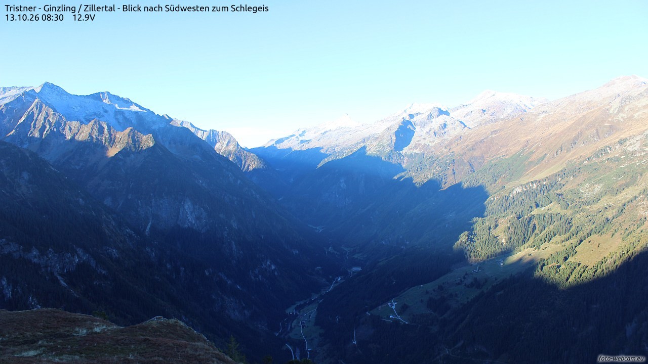 Archiv Foto Webcam Tristner/ Zillertal - Blick zum Grinberg