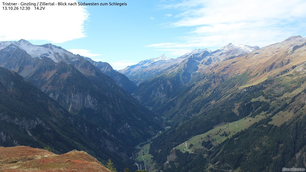 Archiv Foto Webcam Tristner/ Zillertal - Blick zum Grinberg