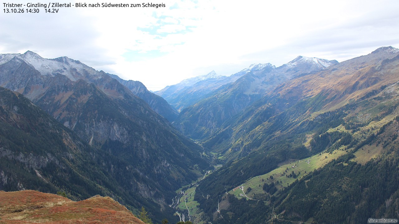 Archiv Foto Webcam Tristner/ Zillertal - Blick zum Grinberg