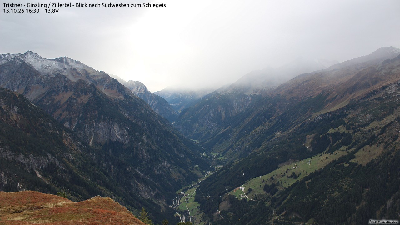 Archiv Foto Webcam Tristner/ Zillertal - Blick zum Grinberg