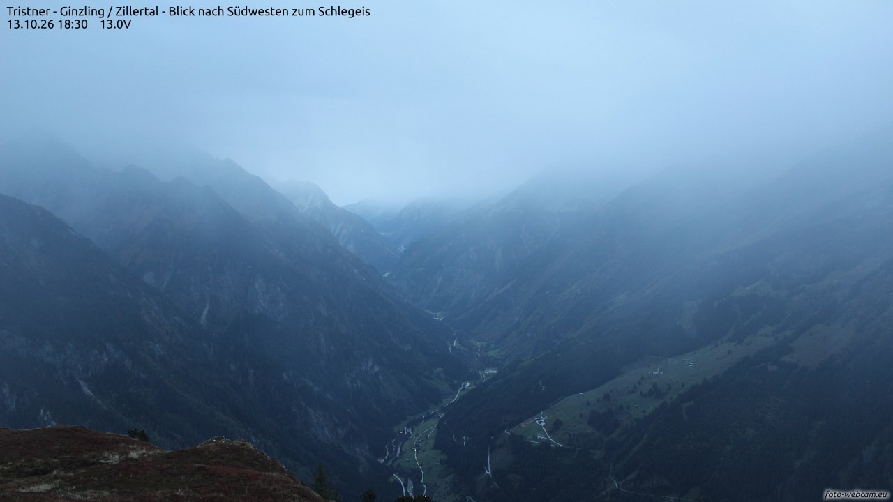 Archiv Foto Webcam Tristner/ Zillertal - Blick zum Grinberg