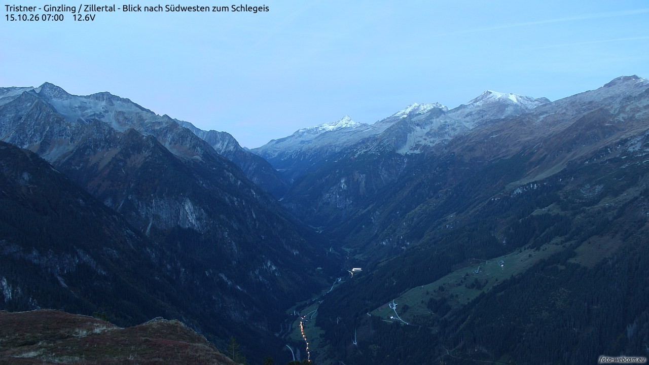 Archiv Foto Webcam Tristner/ Zillertal - Blick zum Grinberg