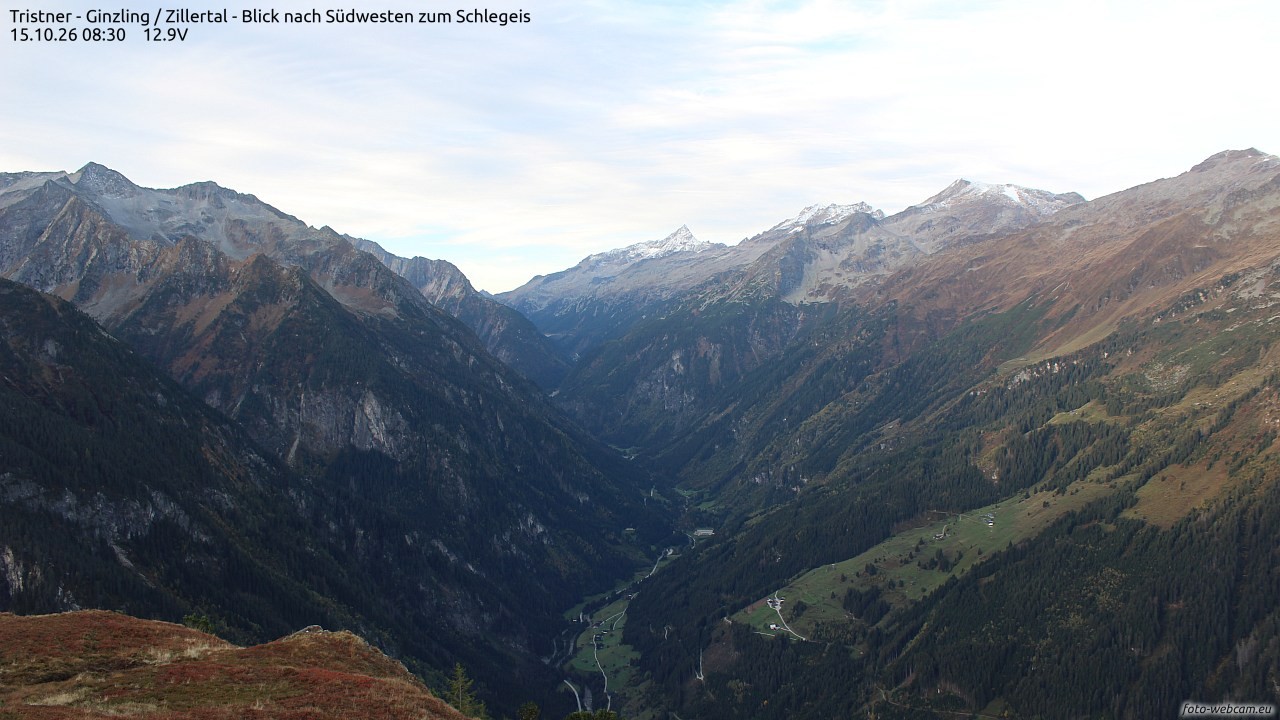 Archiv Foto Webcam Tristner/ Zillertal - Blick zum Grinberg