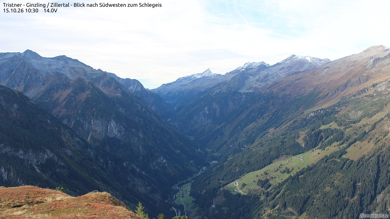 Archived image Webcam Tristner/ Zillertal - View to Grinberg