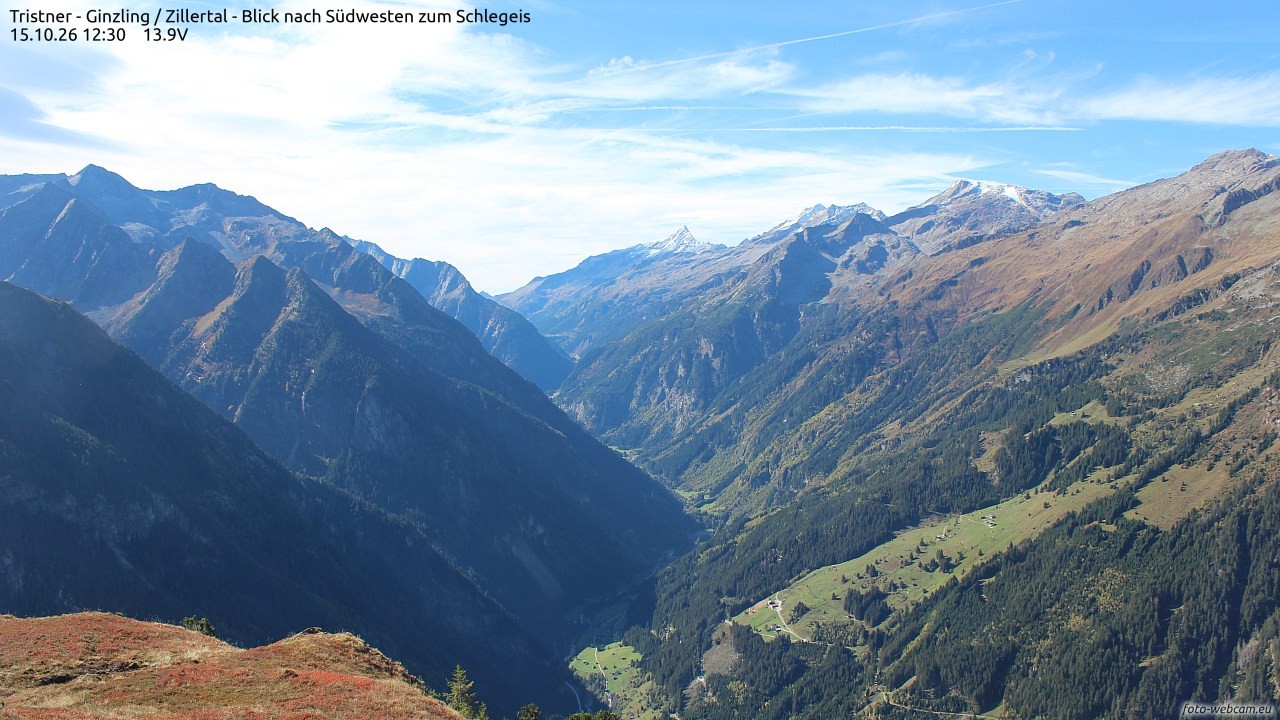 Archiv Foto Webcam Tristner/ Zillertal - Blick zum Grinberg