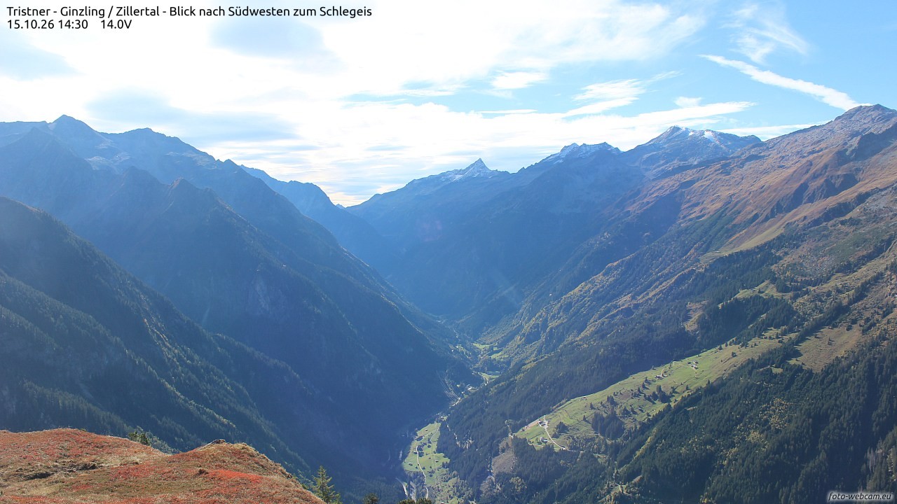 Archiv Foto Webcam Tristner/ Zillertal - Blick zum Grinberg