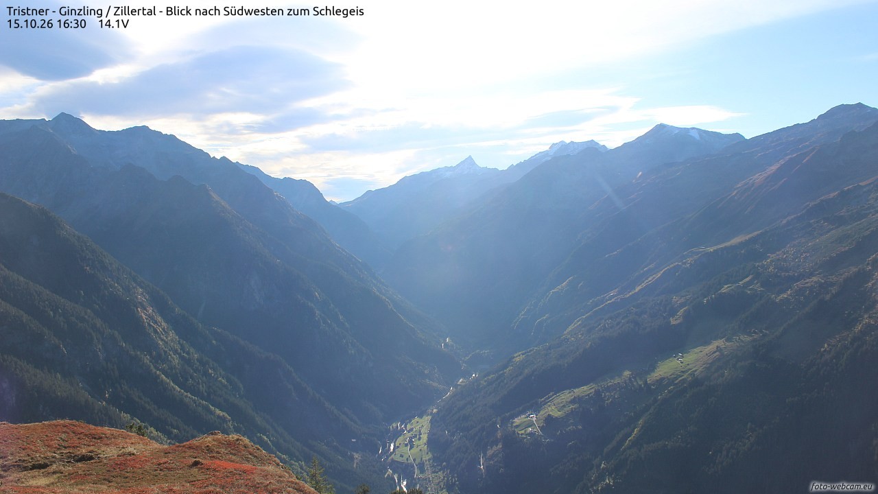 Archiv Foto Webcam Tristner/ Zillertal - Blick zum Grinberg