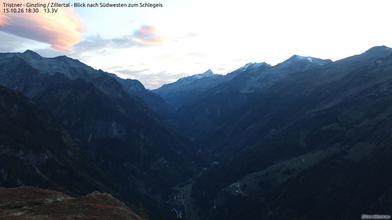 Archiv Foto Webcam Tristner/ Zillertal - Blick zum Grinberg