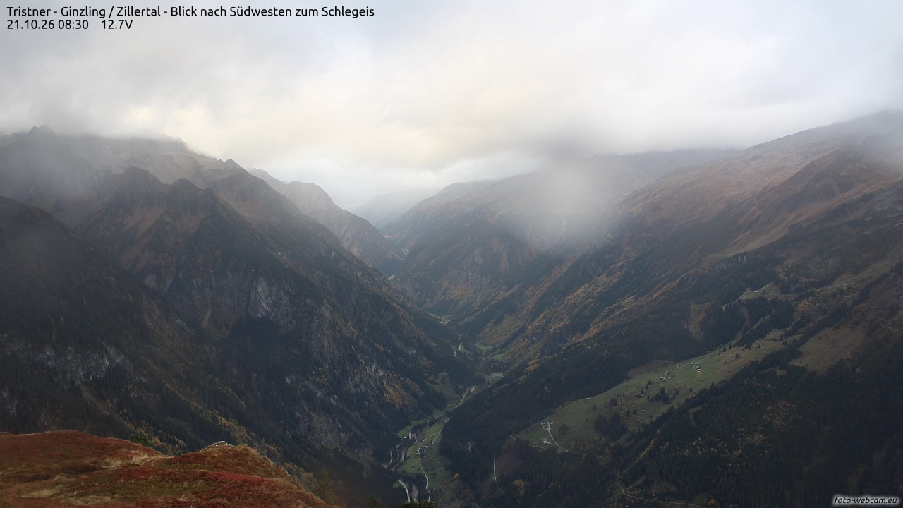 Archiv Foto Webcam Tristner/ Zillertal - Blick zum Grinberg