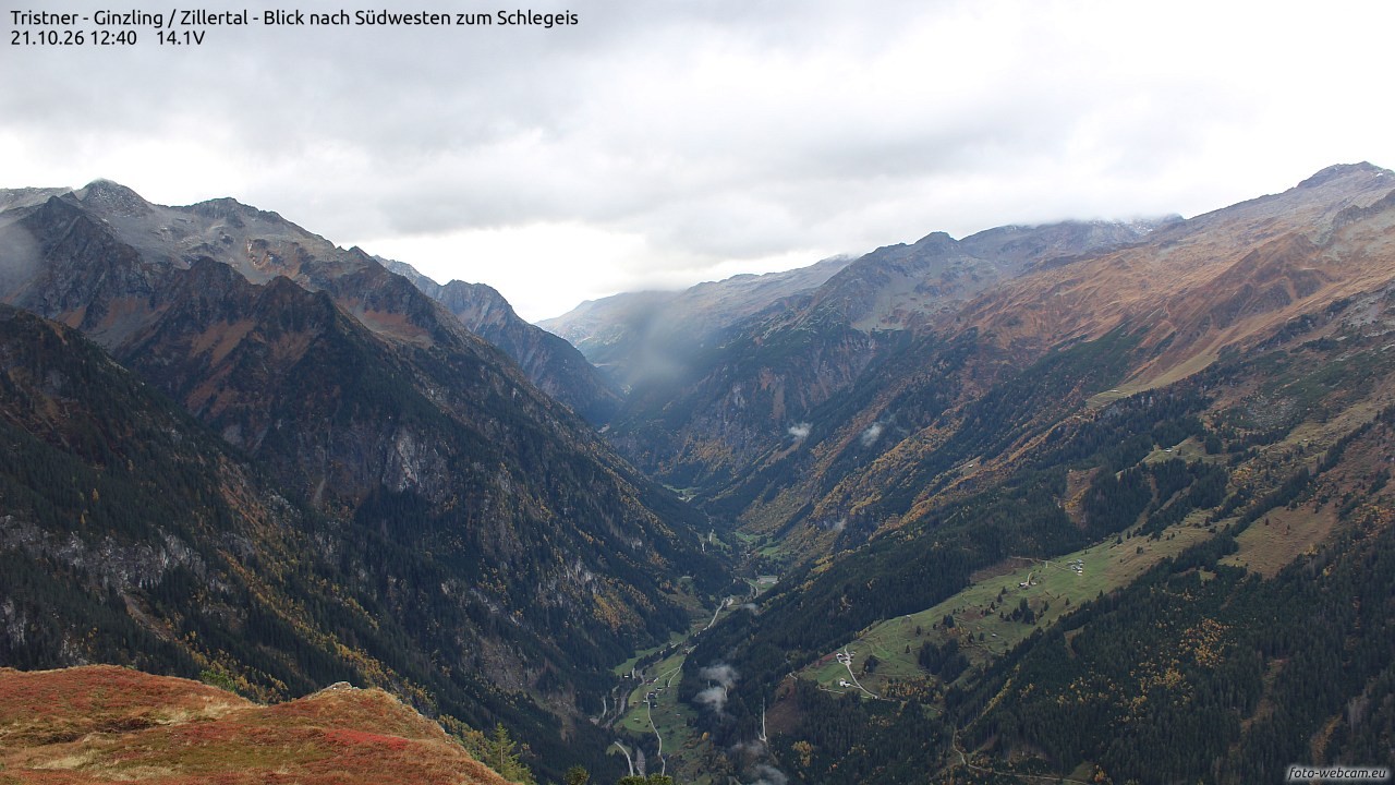 Archiv Foto Webcam Tristner/ Zillertal - Blick zum Grinberg