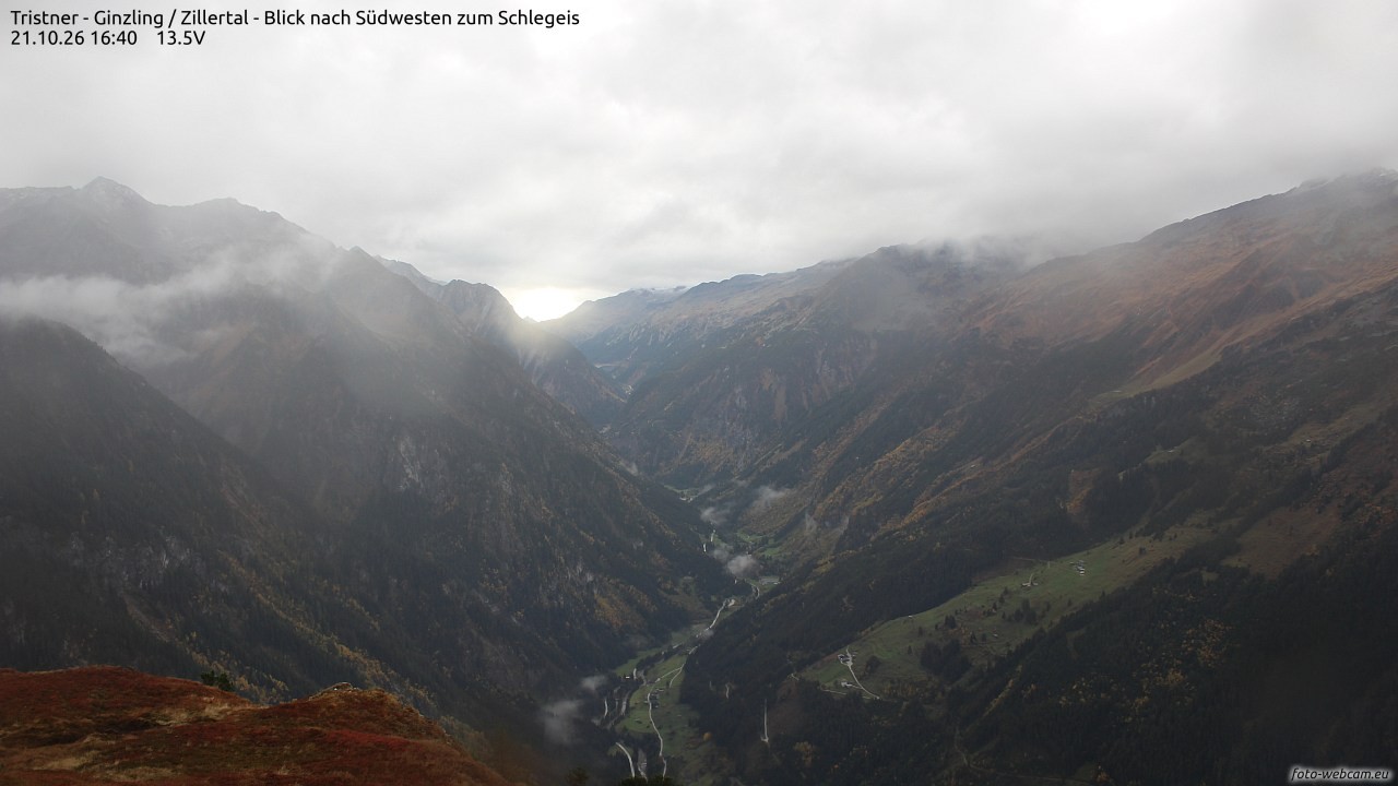 Archiv Foto Webcam Tristner/ Zillertal - Blick zum Grinberg