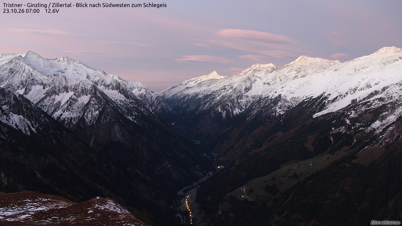 Archiv Foto Webcam Tristner/ Zillertal - Blick zum Grinberg