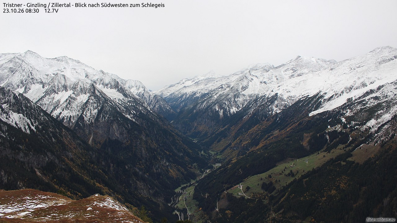 Archiv Foto Webcam Tristner/ Zillertal - Blick zum Grinberg