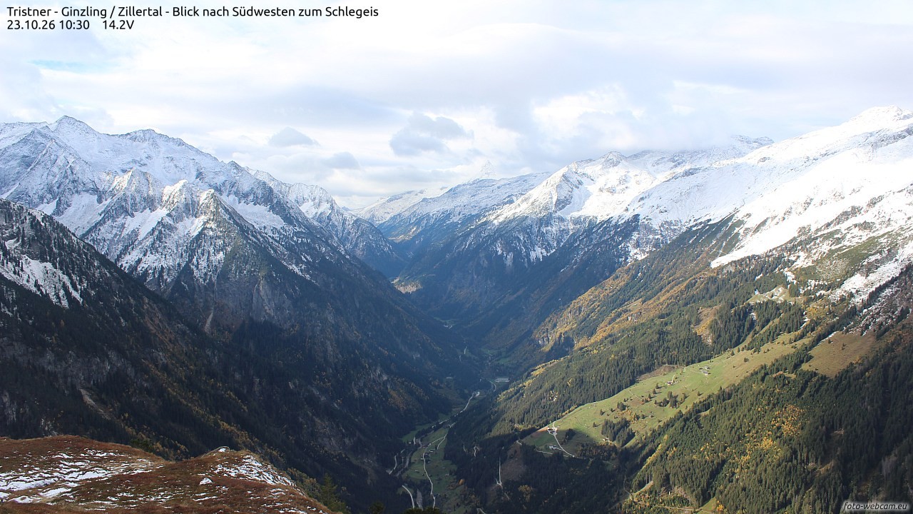 Archiv Foto Webcam Tristner/ Zillertal - Blick zum Grinberg