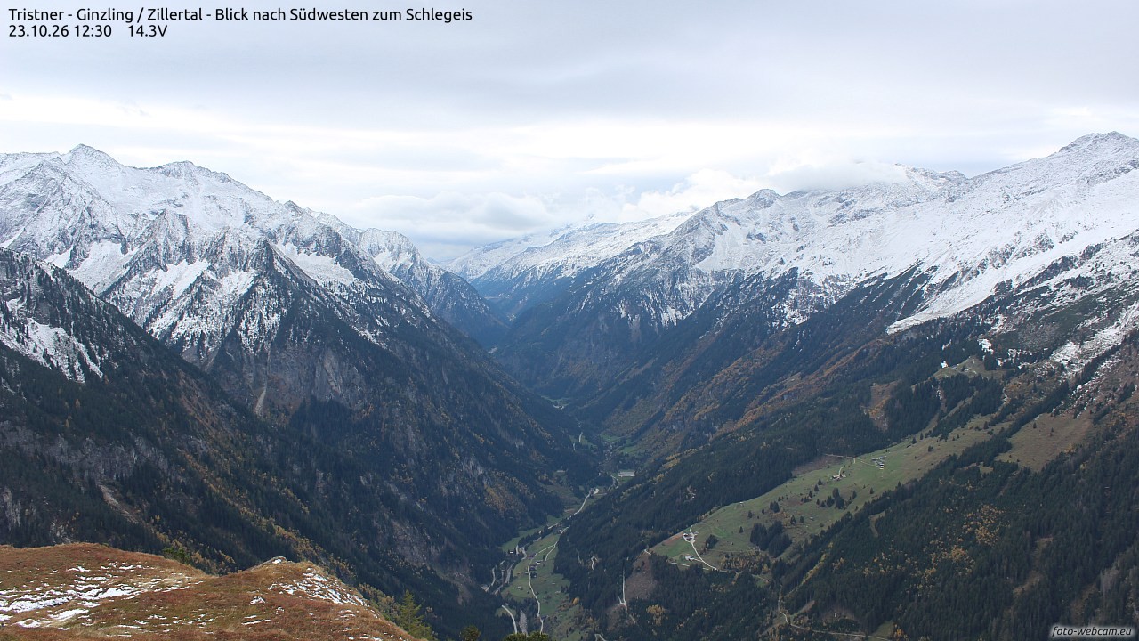 Archiv Foto Webcam Tristner/ Zillertal - Blick zum Grinberg