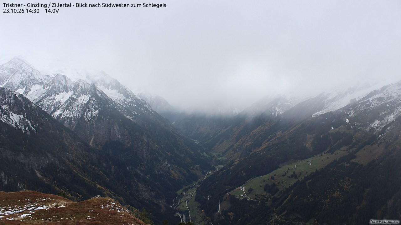 Archiv Foto Webcam Tristner/ Zillertal - Blick zum Grinberg