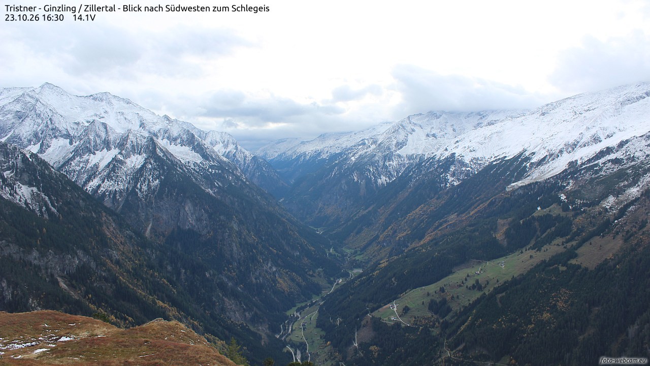 Archiv Foto Webcam Tristner/ Zillertal - Blick zum Grinberg