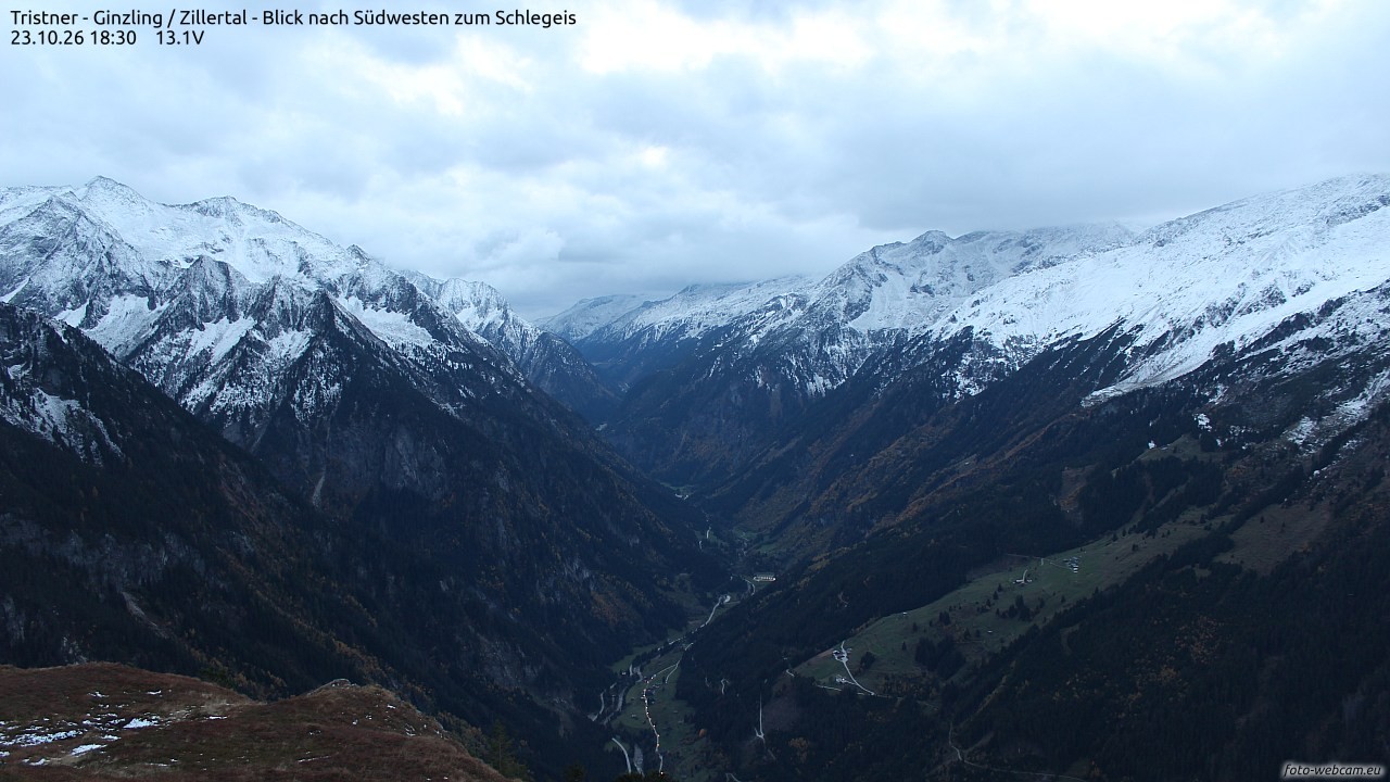 Archiv Foto Webcam Tristner/ Zillertal - Blick zum Grinberg