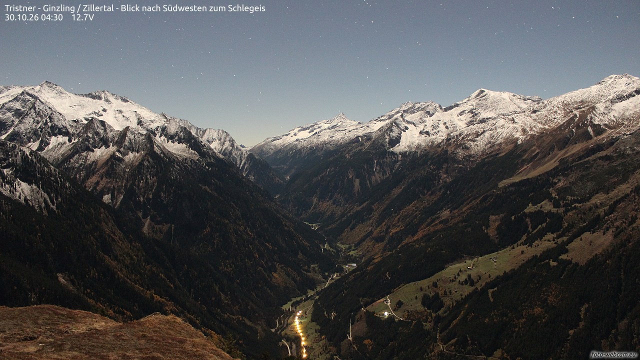 Archiv Foto Webcam Tristner/ Zillertal - Blick zum Grinberg